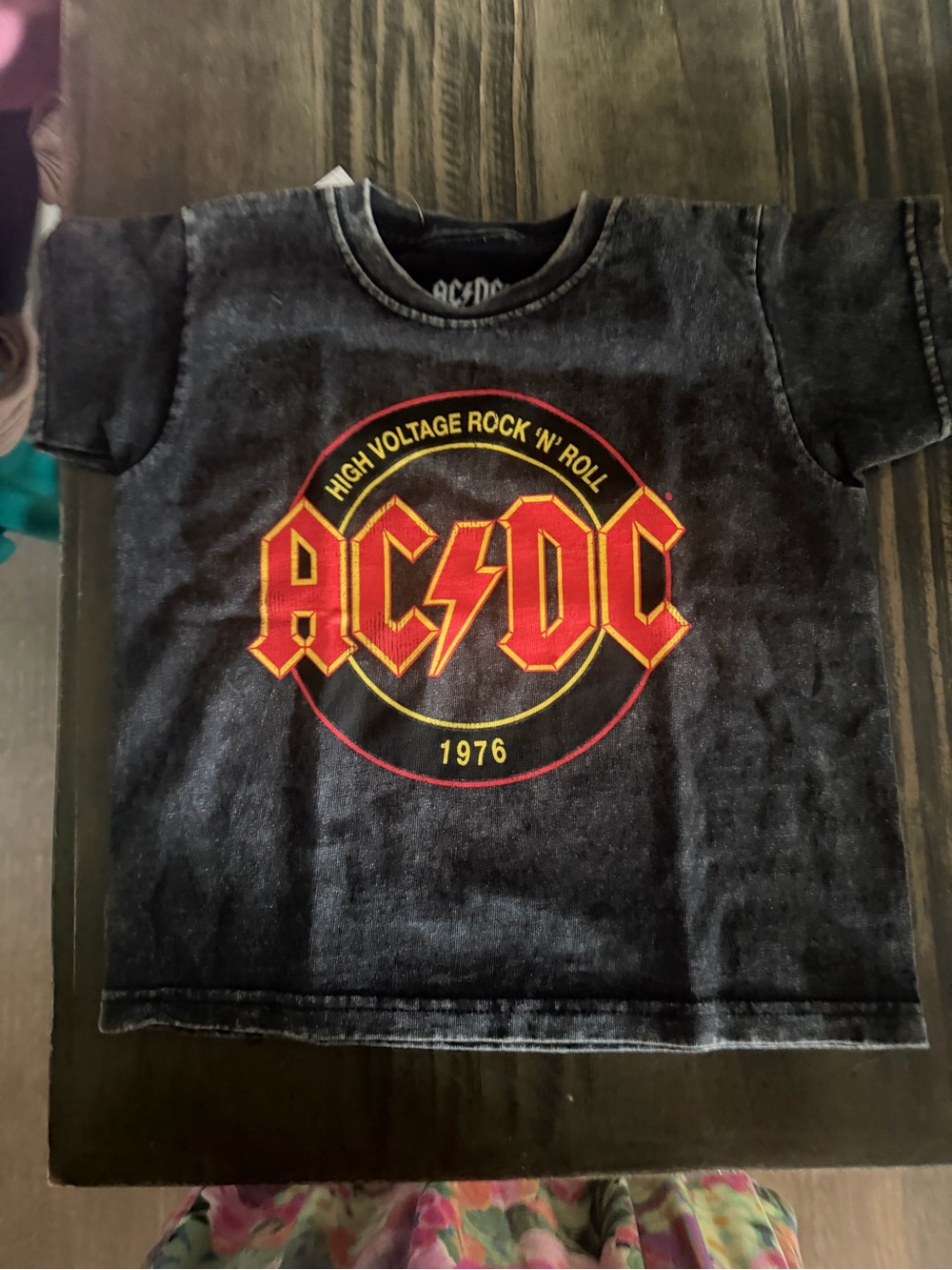 NWOT AC/DC Kids Black Tee with Red and Yellow High Voltage Logo